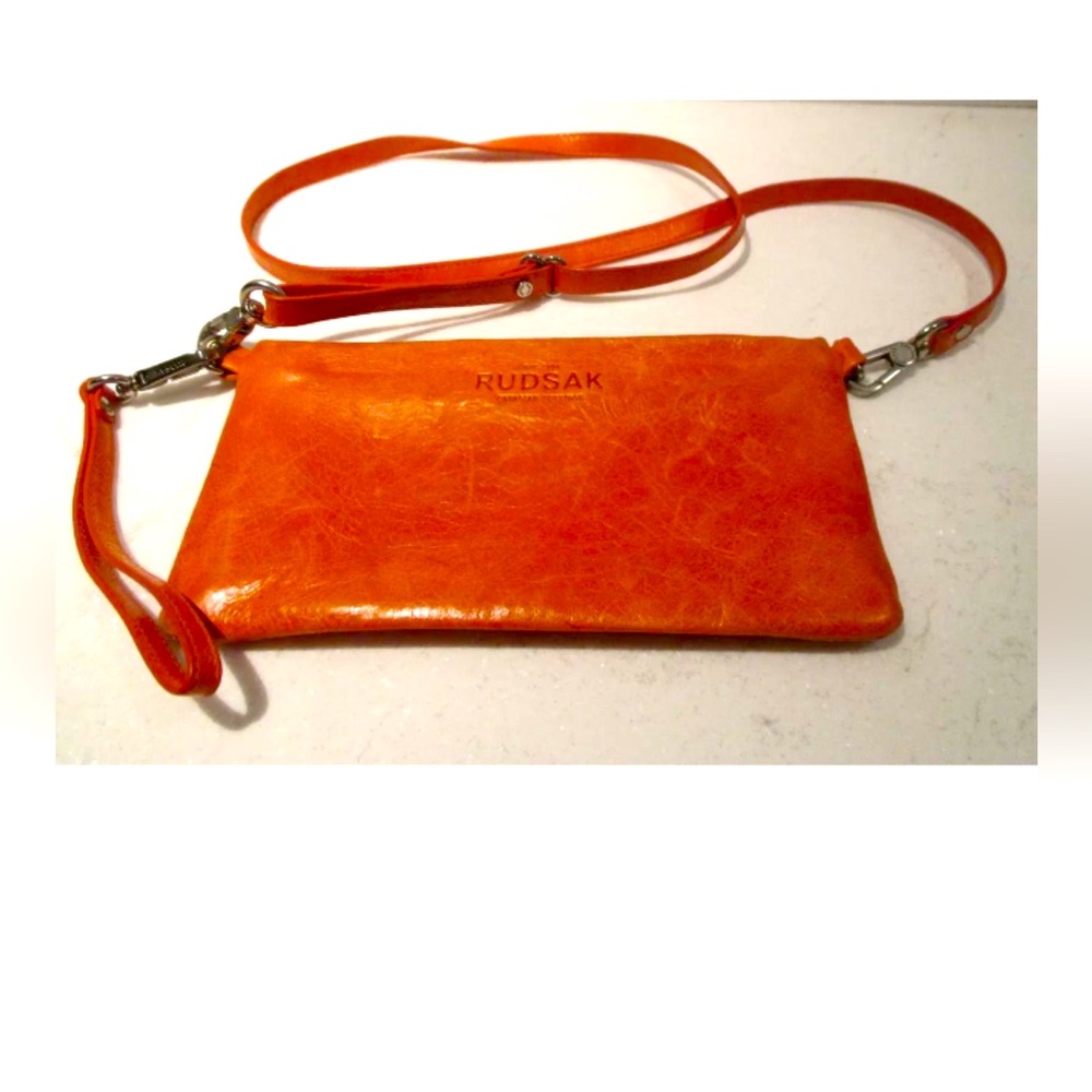 New never used Rudsak burnt orange leather cross body purse. Wallet. Clutch.